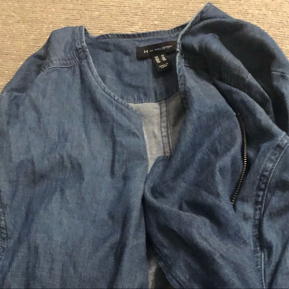 H by halston indigo strech chambray motocycle jacket size 14 - Picture 3 of 4